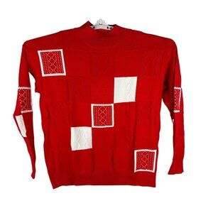 Vintage-Style Red & White Geometric Patterned Sweater Size 3XL